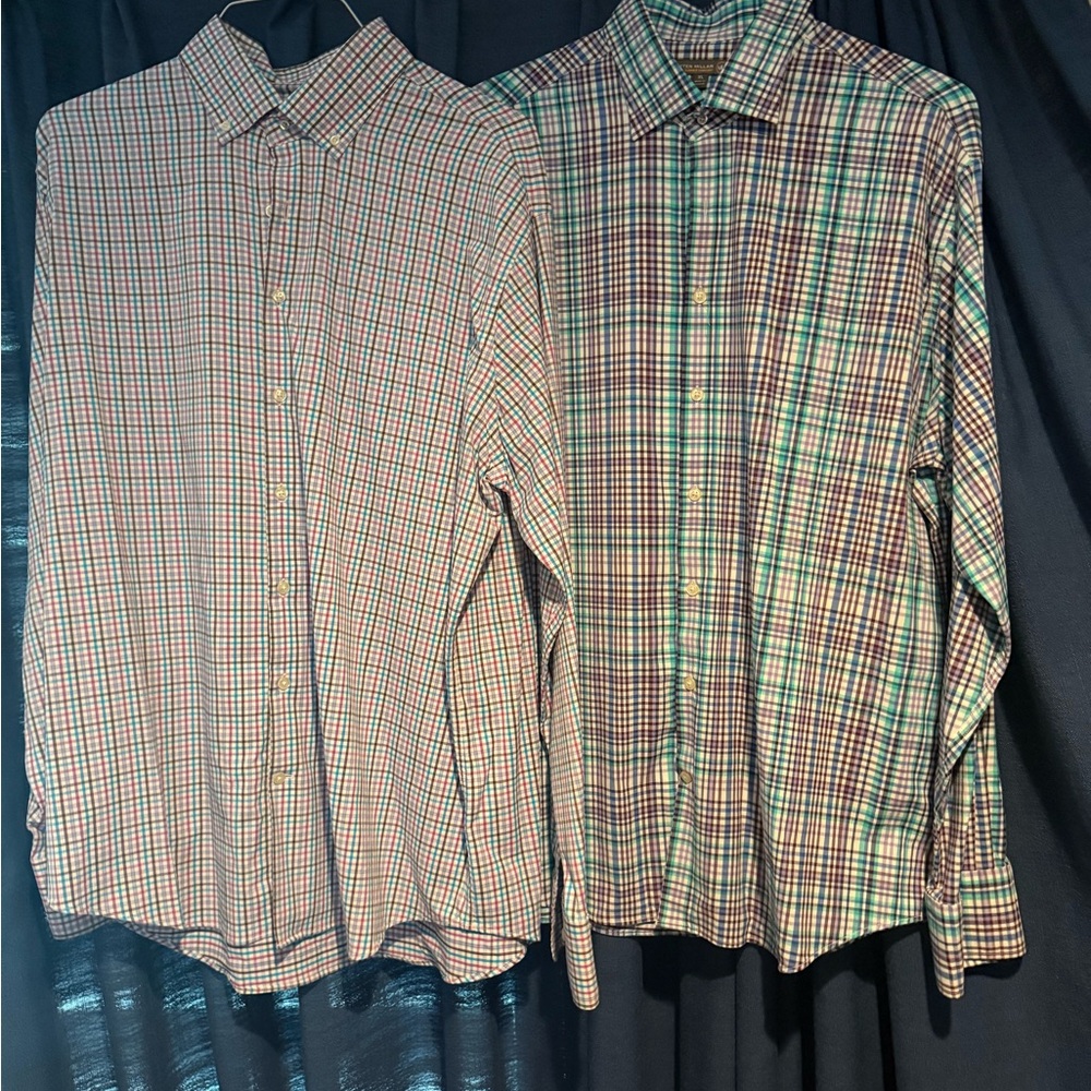 Peter Millar Red and Green Casual Button Down Shirt